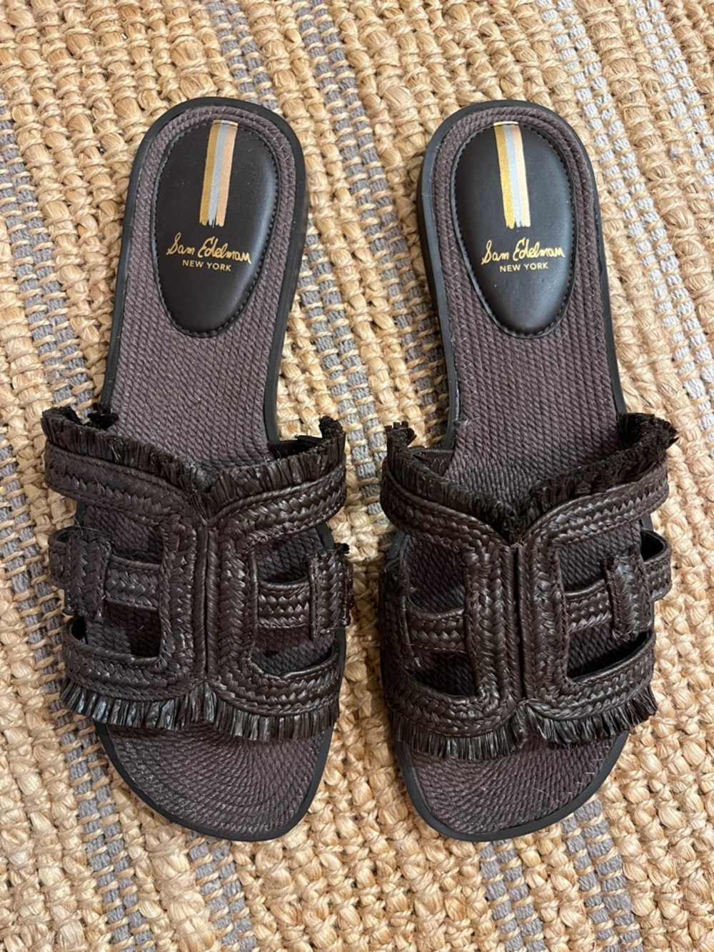 Sam Edelman Dark Brown Braided Fringe Slide Sandals